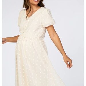 NWT V neck Cream Swiss tufted dots midi maternity dress